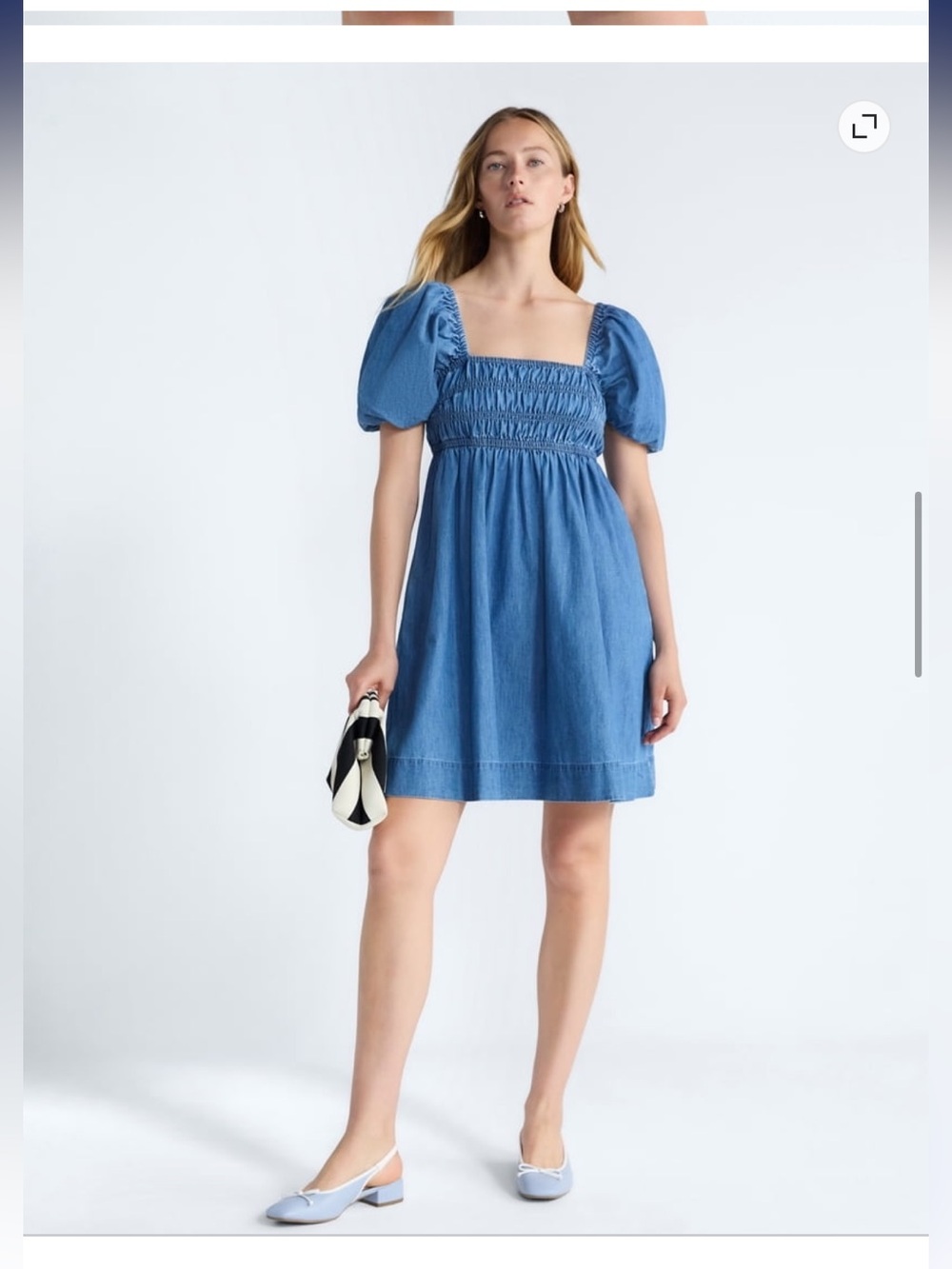 NWT Free Assembly sz Small 4/6 Denim Peasant Smocked Puff Sleeve Dress cotton